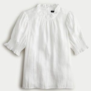 J Crew Smocked puff-sleeve linen top, size Small, White